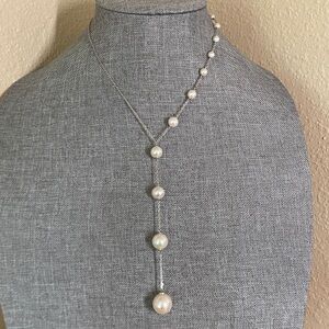 Milor 1890 Italian Sterling Silver Pearl Lariat Necklace | Adjustable